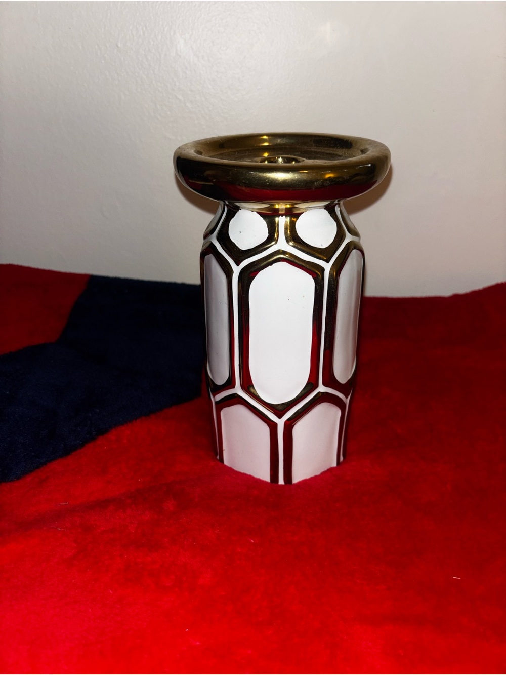 White and Gold Geometric Ceramic Accent Vase - Home Accents
